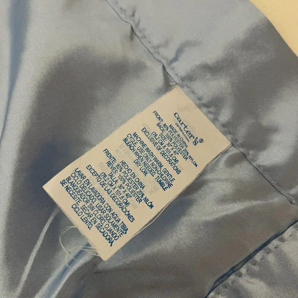 Carter's Blue Baby Blanket Embroidered Car Stop Sign Satin Trim Back Lovey
